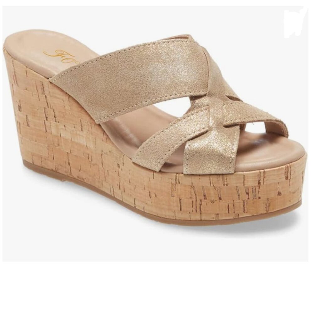 FOWT Gold Cork Wedge Sandals Cross Strappy High Platform Open Toe Slippers